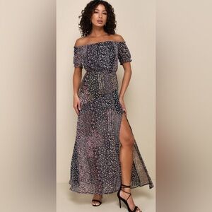 Lulus navy floral off the shoulder dress size XL